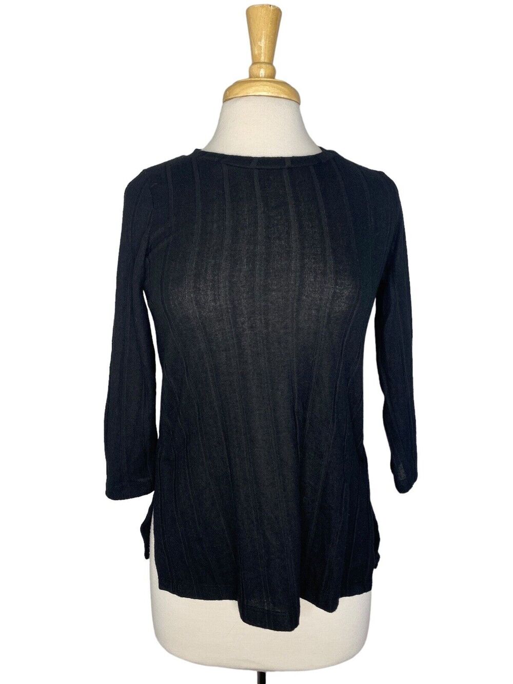 BOBEAU *NEW* Black 3/4 Sleeve Ribbed Stripe Crew Neck Knit Top Size XS